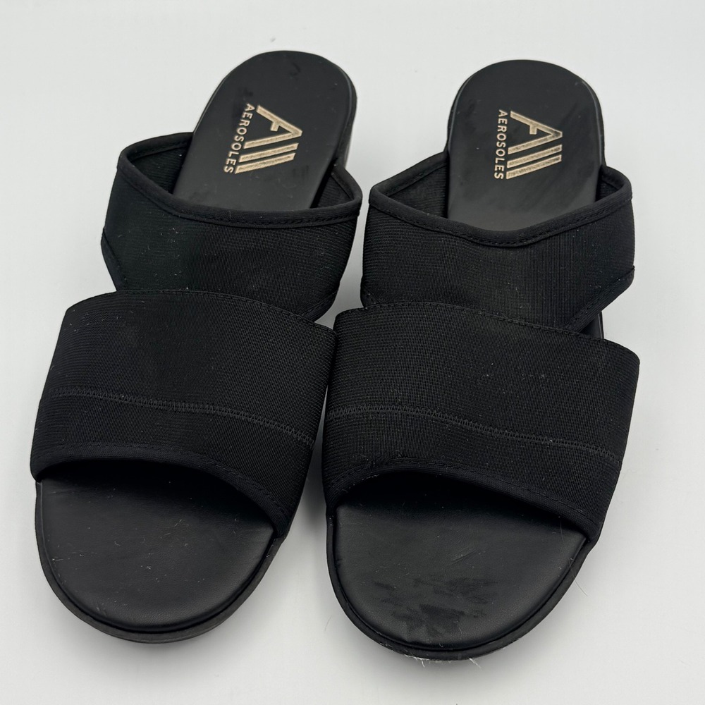 Aerosoles Womens Black Elastic Cross Strap Wedge Slide Sandals Size 11 A38540